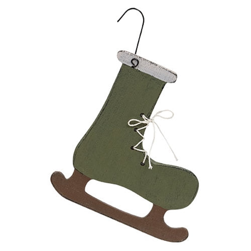 Primitive Wooden Green Ice Skate Ornament