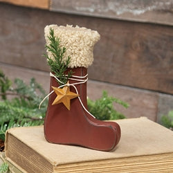 Distressed Primitive Wood Red Stock Sitter w/Pine & Rusty Star