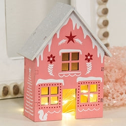 Frosty Pink Yuletide Folklore Wooden House
