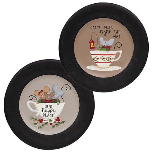 Winter Mice In Teacup Plate - 2 Asstd.
