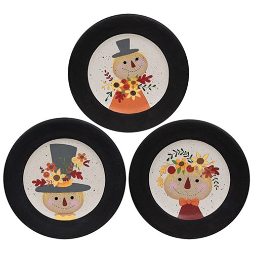 Scarecrow w/Flowers Wooden Plate - 3 Asstd.