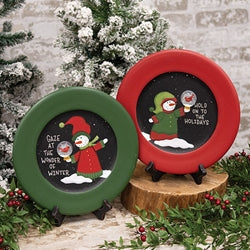 Snowman w/Snowglobe Wooden Plate - 2 Asstd.