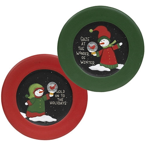 Snowman w/Snowglobe Wooden Plate - 2 Asstd.