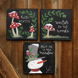 Snowy Winter Mushroom Canvas - 3 Asstd.