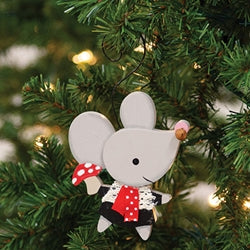 Little Mouse With Mushroom Wooden Ornament