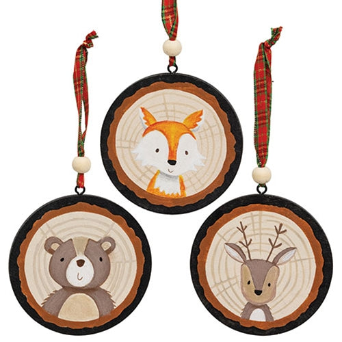 Woodland Friend Portrait Tree Trunk Ornament - 3 Asstd.