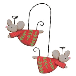 Wooden Flying Angel Mice Pair Hanging Ornament - 3 Asstd.