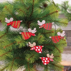 Wooden Flying Angel Mice Pair Hanging Ornament - 3 Asstd.