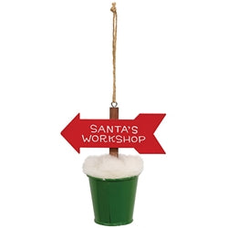 North Pole Arrow in Snowy Bucket Ornament - 3 Asstd.