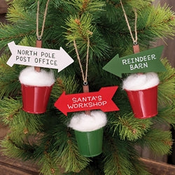 North Pole Arrow in Snowy Bucket Ornament - 3 Asstd.