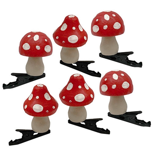 6/Set - White Dotted Red Top Mushroom Clip Ornaments