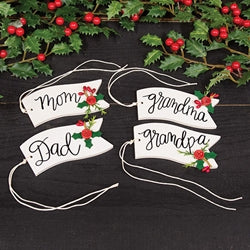Family Words Wooden Button Holly Banner Gift Tag - 4 Asstd.