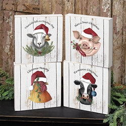 Christmas Farm Animal Box Sign - 4 Asstd.