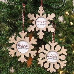 Merry Everything Wooden Snowflake Ornament - 3 Asstd.
