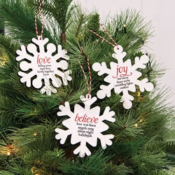 Believe Joy Love Snowflake Ornament - 3 Asstd.