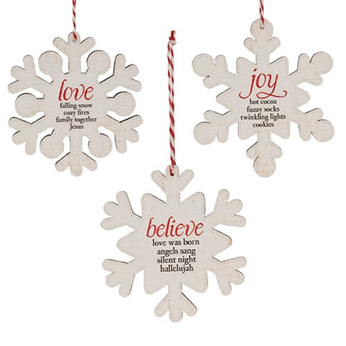Believe Joy Love Snowflake Ornament - 3 Asstd.