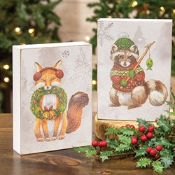 Warm Winter Woodland Fox or Raccoon Box Sign - 2 Asstd.