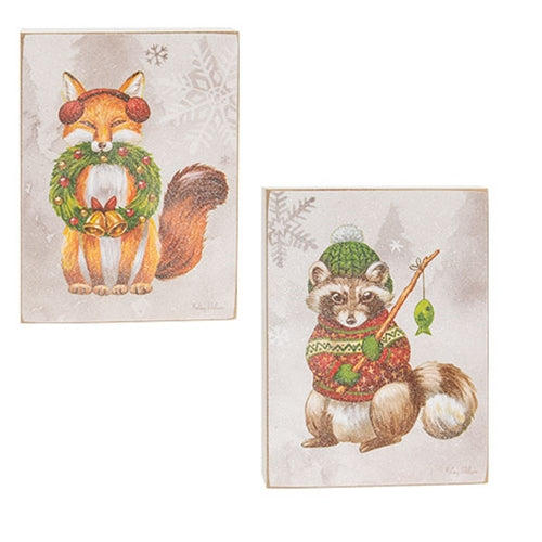Warm Winter Woodland Fox or Raccoon Box Sign - 2 Asstd.