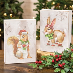 Warm Winter Woodland Bunny or Squirrel Box Sign - 2 Asstd.
