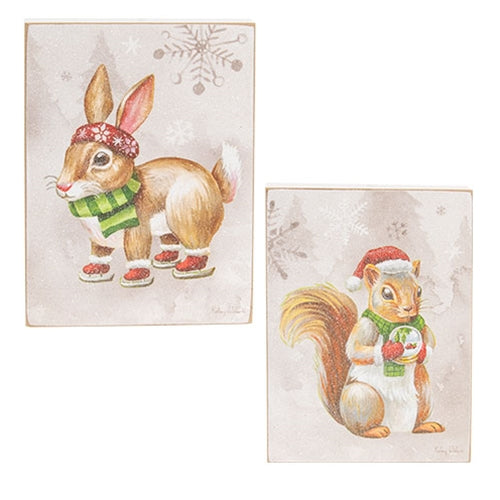 Warm Winter Woodland Bunny or Squirrel Box Sign - 2 Asstd.