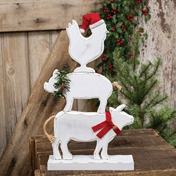 3/Set - Distressed White Wooden Winter Farm Animal Stackers