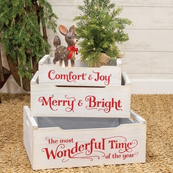 3/Set - Most Wonderful Time of the Year Wooden Crates w/Handles