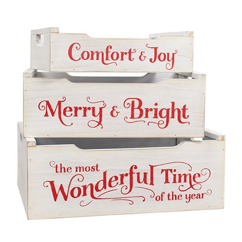 3/Set - Most Wonderful Time of the Year Wooden Crates w/Handles