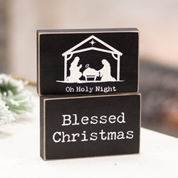 Oh Holy Night Nativity Rectangle Wooden Block - 2 Asstd.