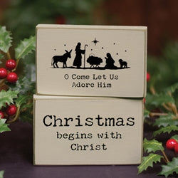 Christmas Begins With Christ Rectangle Wooden Block - 2 Asstd.