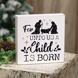 For Unto Us Nativity Silhouette Box Sign