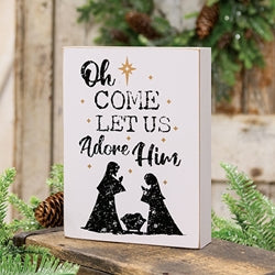Let Us Adore Him Nativity Silhouette Box Sign