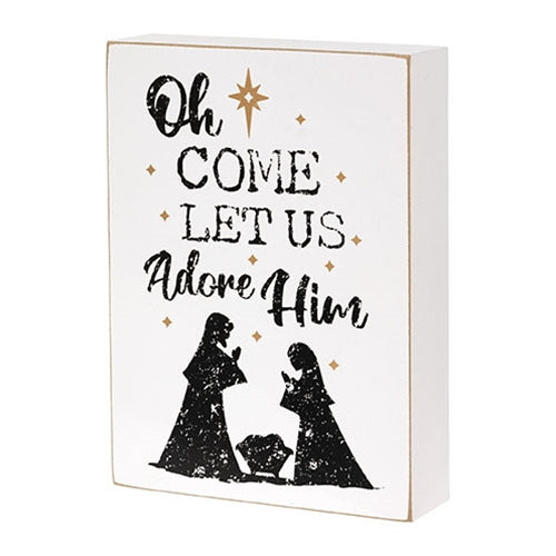 Let Us Adore Him Nativity Silhouette Box Sign
