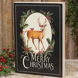 Merry Christmas Deer & Cardinal Box Sign