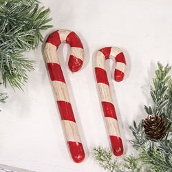 2/Set - Carved Look Resin Antiqued Candy Canes - 5.75" & 4.5"H