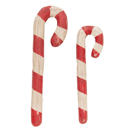 2/Set - Carved Look Resin Antiqued Candy Canes - 5.75" & 4.5"H