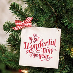 Most Wonderful Time of the Year Wooden Ornament w/Bow