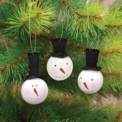 3/Set - Smiling Wooden Snowman Ornaments w/Tophats