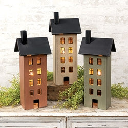 Distressed Wooden Primitive Saltbox House - 17.5"H - 3 Asstd.