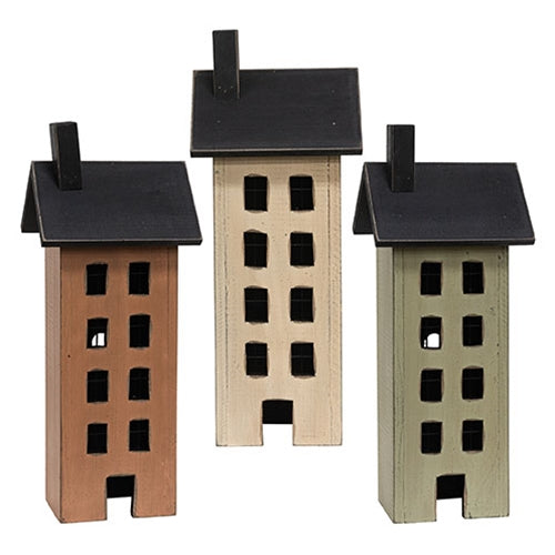 Distressed Wooden Primitive Saltbox House - 17.5"H - 3 Asstd.