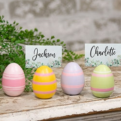 4/Set - Painted Wooden Easter Egg Name Card Holders - 2.5"H