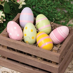 6/Set - Painted Wooden Easter Eggs - 2"H