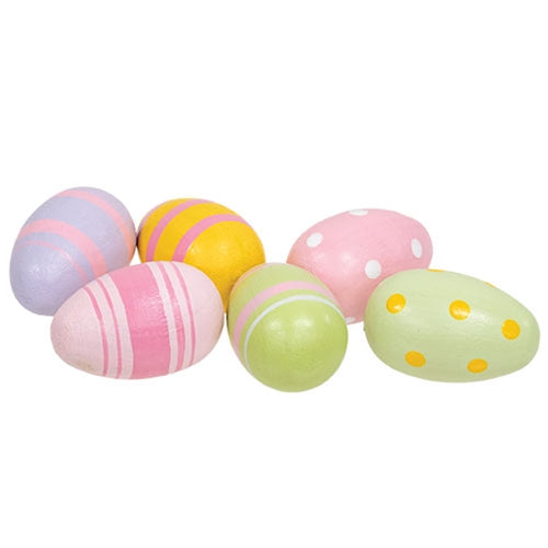 6/Set - Painted Wooden Easter Eggs - 2"H