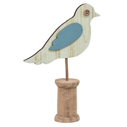 Cottage Rose Distressed Wooden Bird on Spool - 2 Asstd
