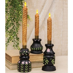 3/Set - Pink Floral Taper Holders