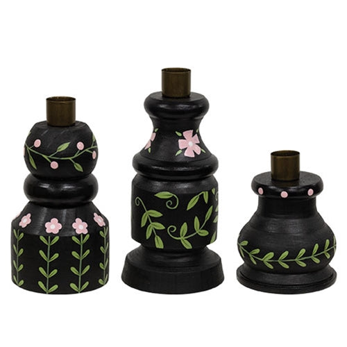 3/Set - Pink Floral Taper Holders
