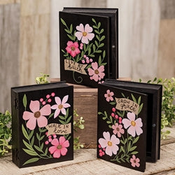 Faith Love Grace Wooden Floral Book Box - 3 Asstd