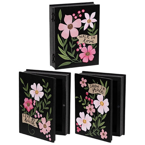 Faith Love Grace Wooden Floral Book Box - 3 Asstd