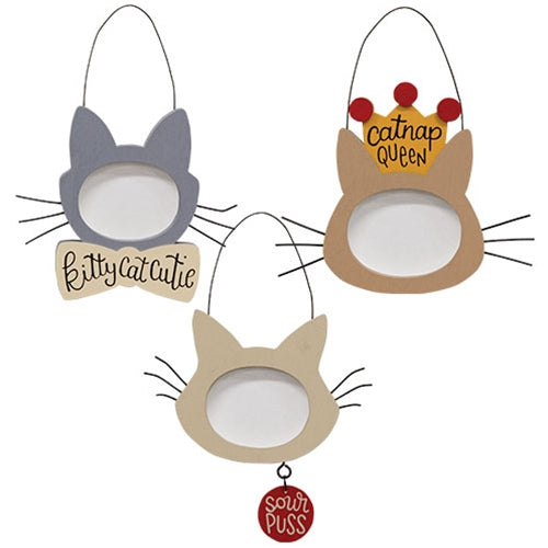 Cat Shape Frame Ornament - 3 Asstd
