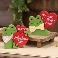 Hoppy Valentine's Day Wooden Frog Sitter - 2 Asstd