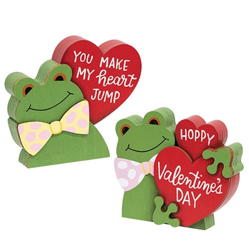 Hoppy Valentine's Day Wooden Frog Sitter - 2 Asstd